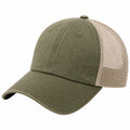 Verstellbare Baseballkappe mit Mesh-Rückseite in Olivgrün und Beige