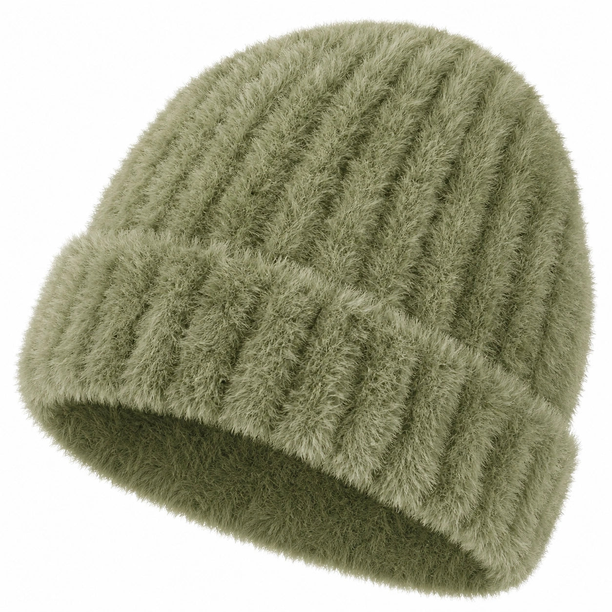 Damen Strickmütze Warm Weich Olivgrün