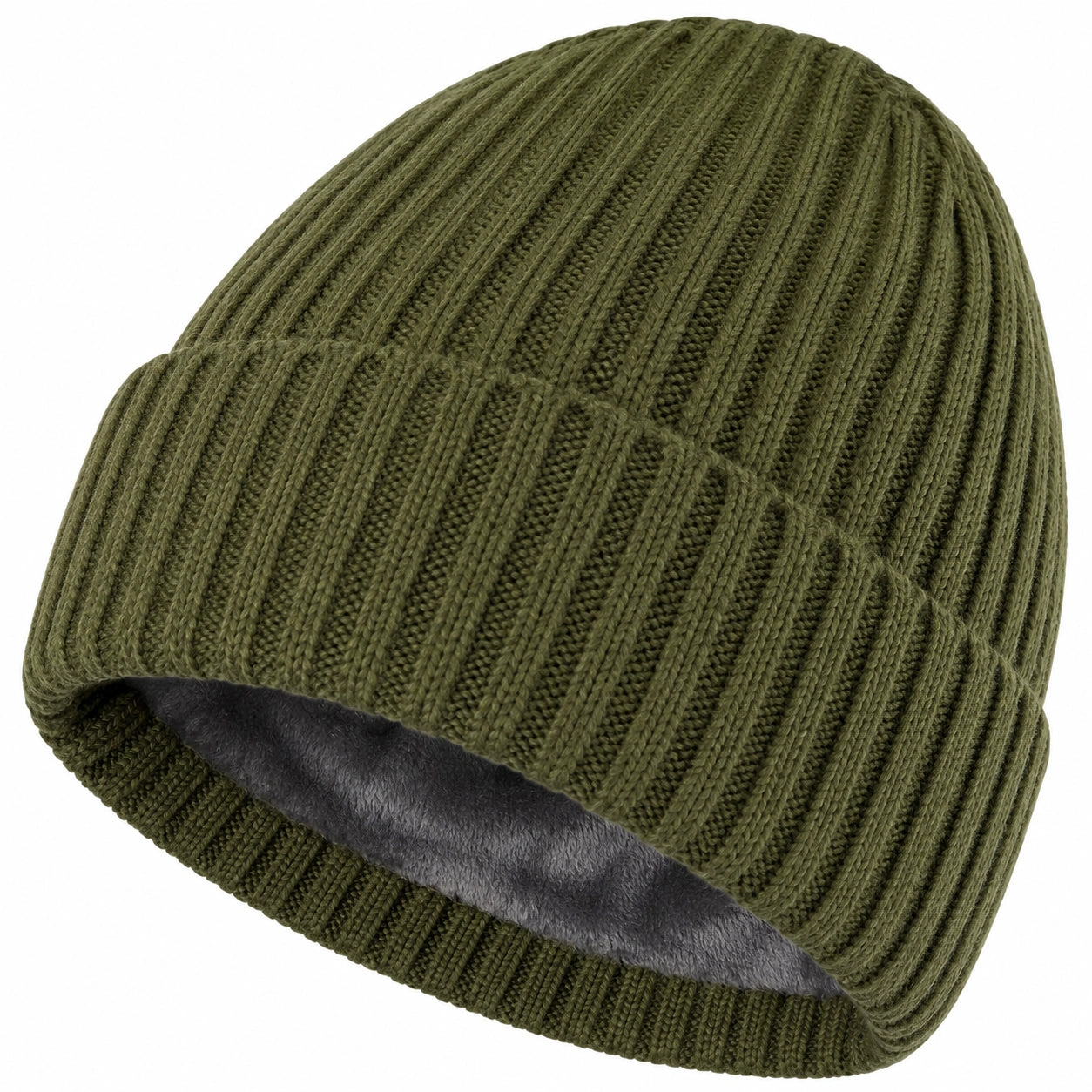 Rippstrickmütze mit Fleecefutter Olivgrün