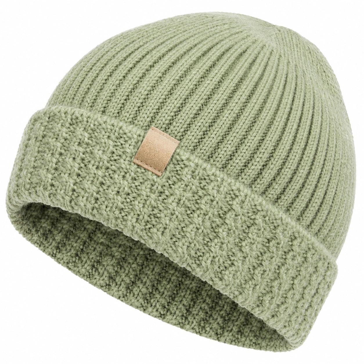 Unisex Strickmütze Olivgrün mit Umklappkante