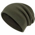 Damen und Herren Beanie Mütze mit Fleece-Futter, Olivgrün