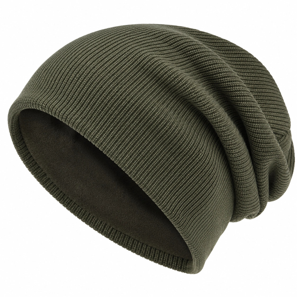 Damen und Herren Beanie Mütze mit Fleece-Futter, Olivgrün