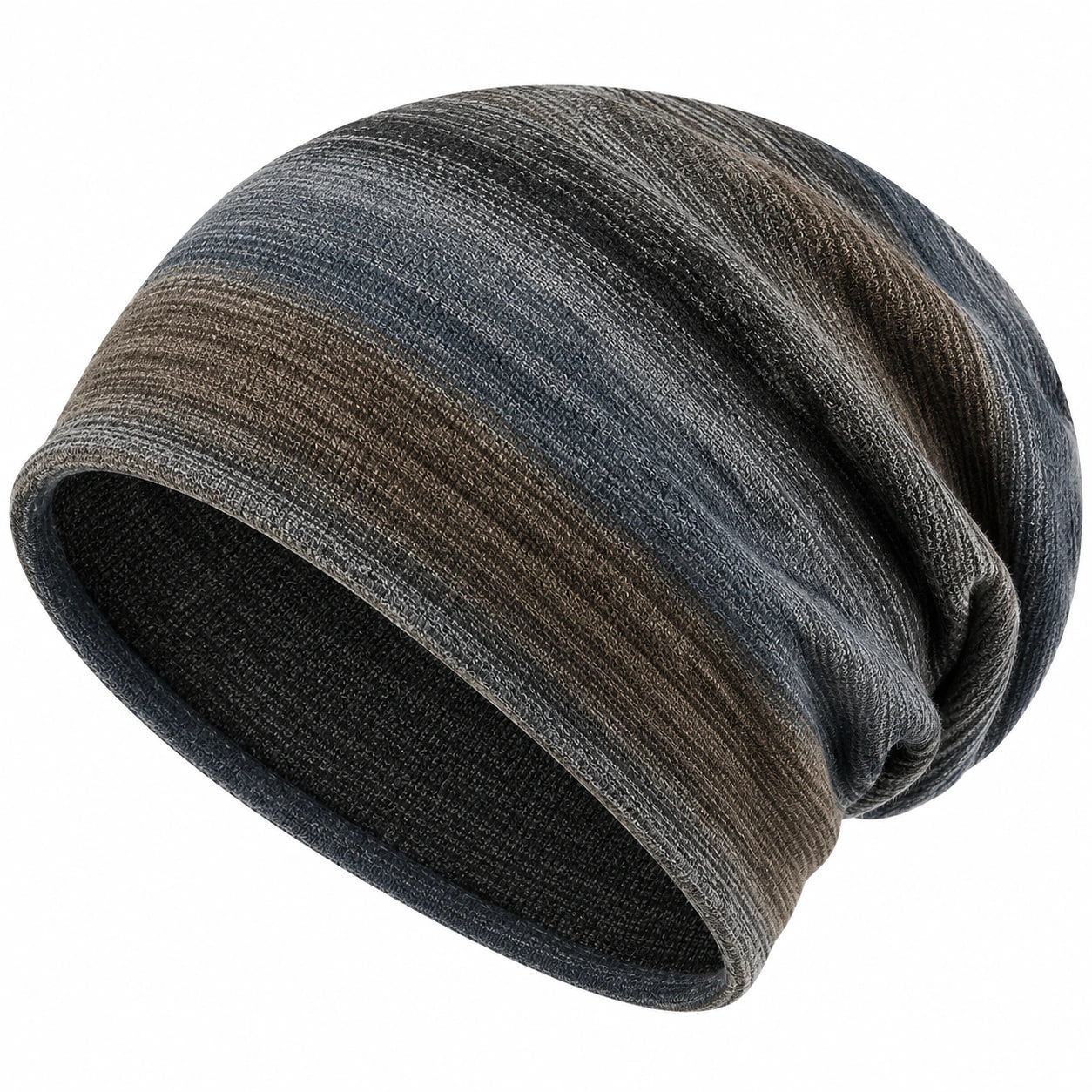 Gestreifte Beanie Strickmütze für Erwachsene Braun Grau