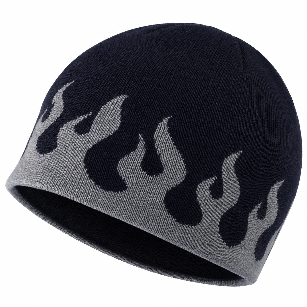 Strickmütze mit Flammenmuster Dunkelblau Grau