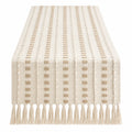 Tischläufer Beige mit Quasten und Streifenmuster