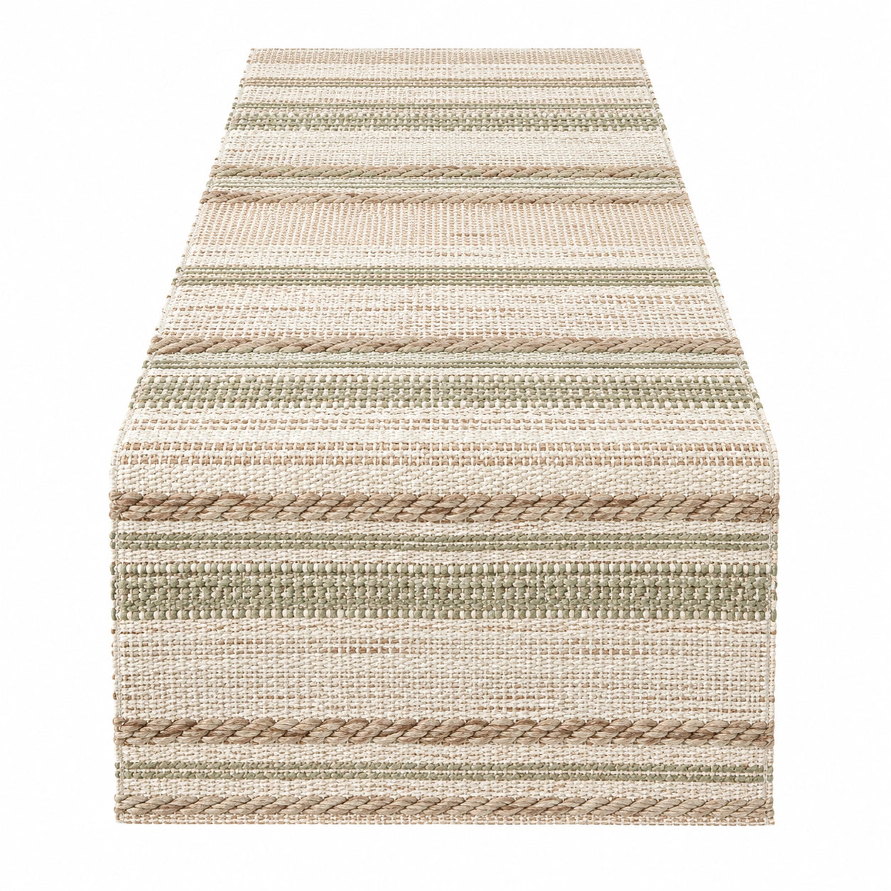 Gestreifter Tischläufer Beige/Grün 180x33 cm