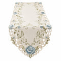 Eleganter Tischläufer mit Blumenstickerei, 150x40 cm, Beige/Blau
