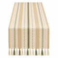 Tischläufer Beige Grün Streifen mit Fransen 180x35 cm