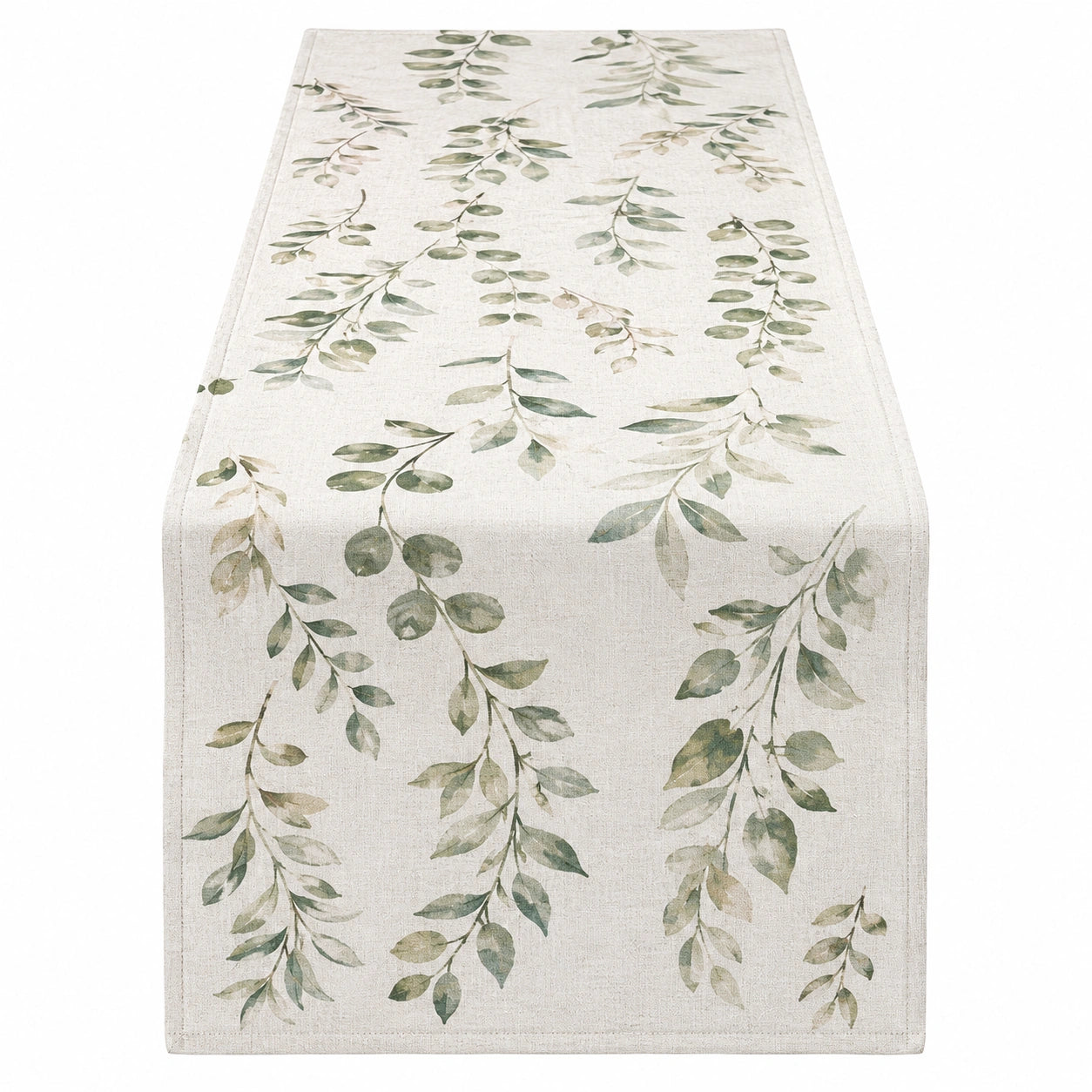 Tischläufer mit botanischem Muster in Grün/Beige, 180x40cm