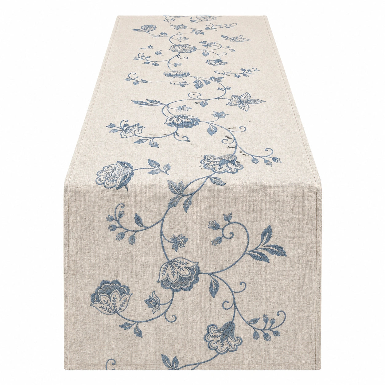 Tischläufer Blau Stickerei Beige 180x40cm