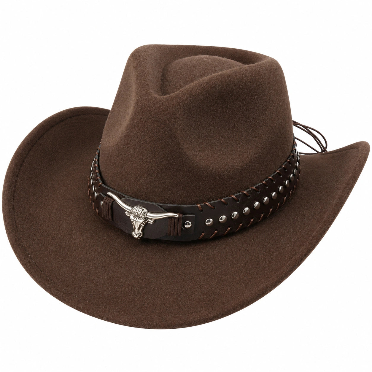 Western Cowboyhut Dunkelbraun mit Stier-Emblem