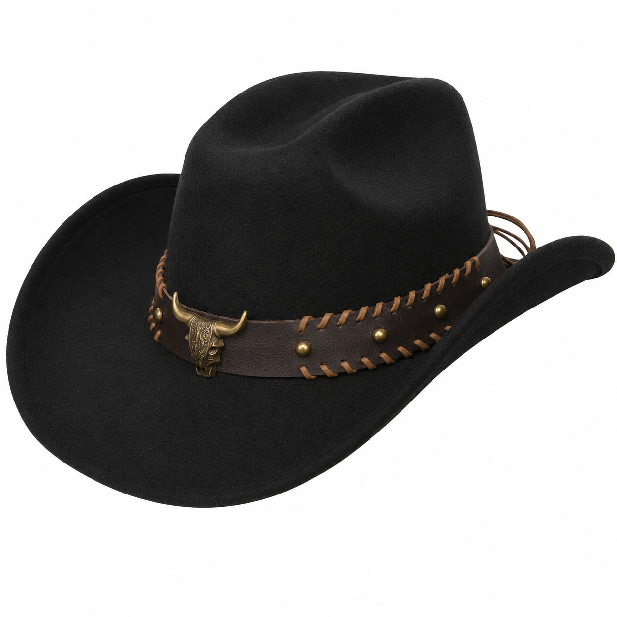 Schwarzer Cowboyhut mit Stierkopf-Dekoration