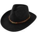 Schwarzer Cowboyhut mit Lederband und breiter Krempe