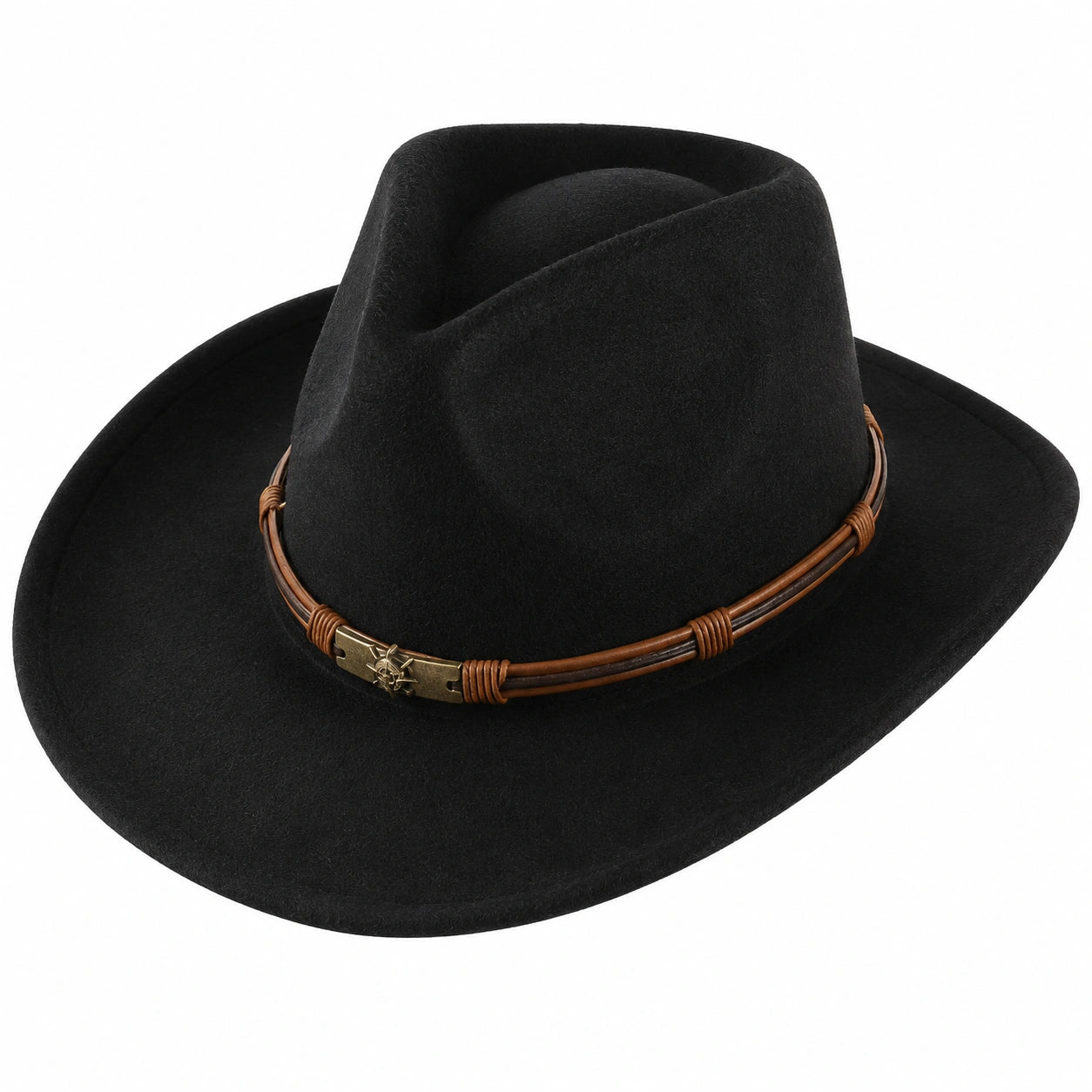 Schwarzer Cowboyhut mit Lederband und breiter Krempe