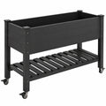 Schwarzes Hochbeet mit Rollen und Regal 120x30x80 cm