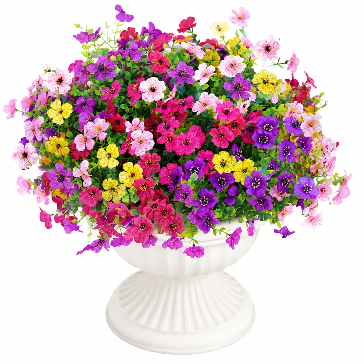 Buntes Kunstblumen-Arrangement im weißen Topf, 35 cm